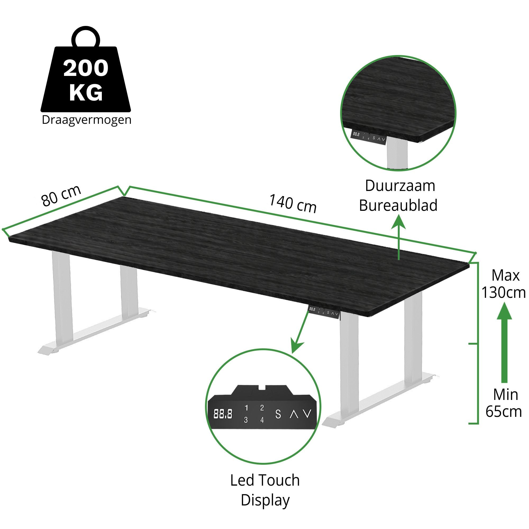 Sitz-Steh-Schreibtisch S5 200x100 Schwarz / Echtholz Eiche
