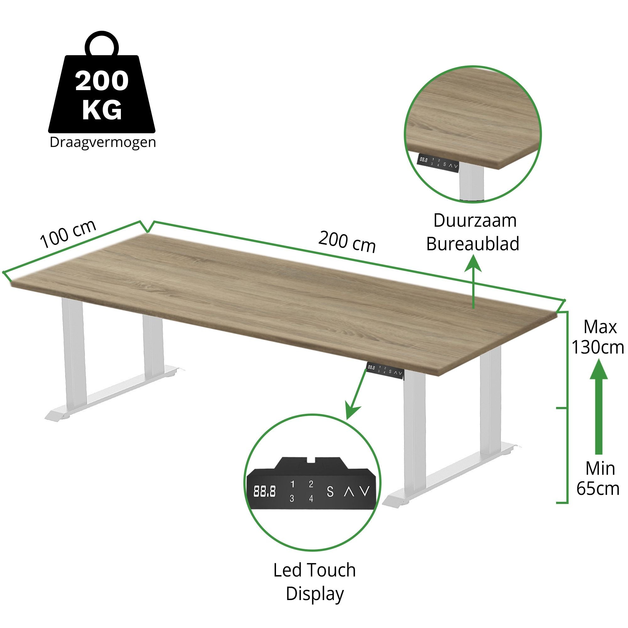 Sitz-Steh-Schreibtisch S5 200x100 Schwarz / Echtholz Eiche