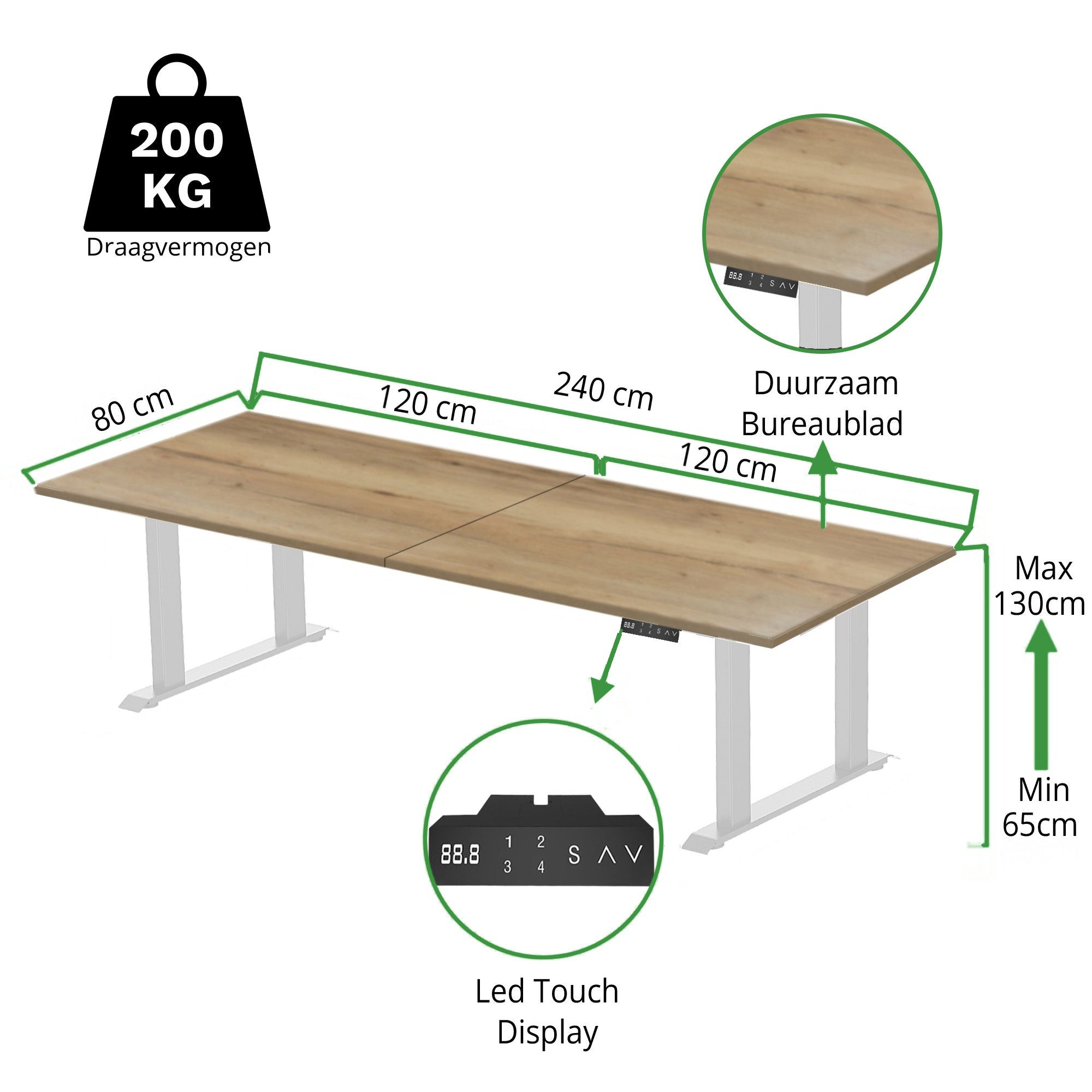 Sitz-Steh-Schreibtisch S5 200x100 Schwarz / Echtholz Eiche