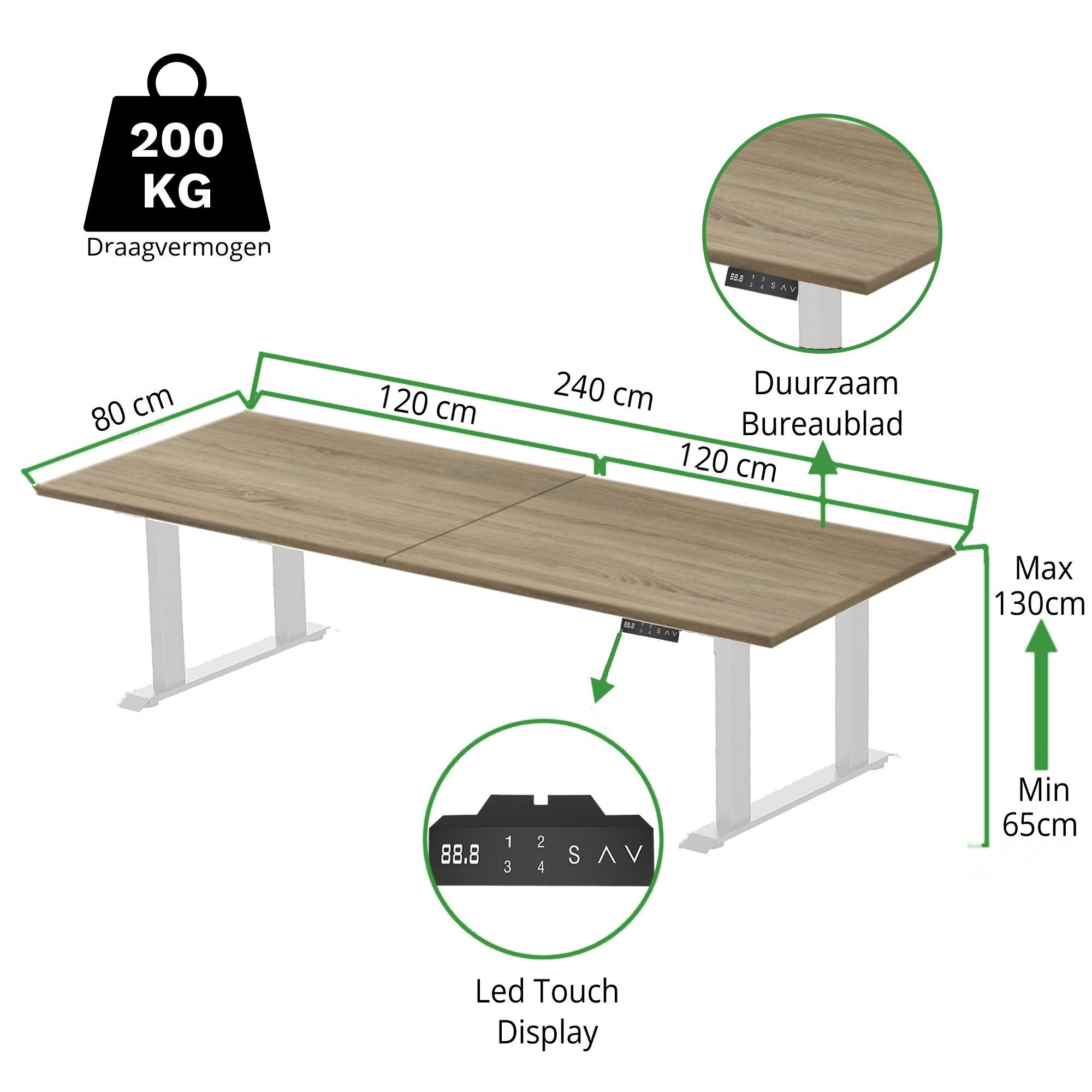 Sitz-Steh-Schreibtisch S5 200x100 Schwarz / Echtholz Eiche