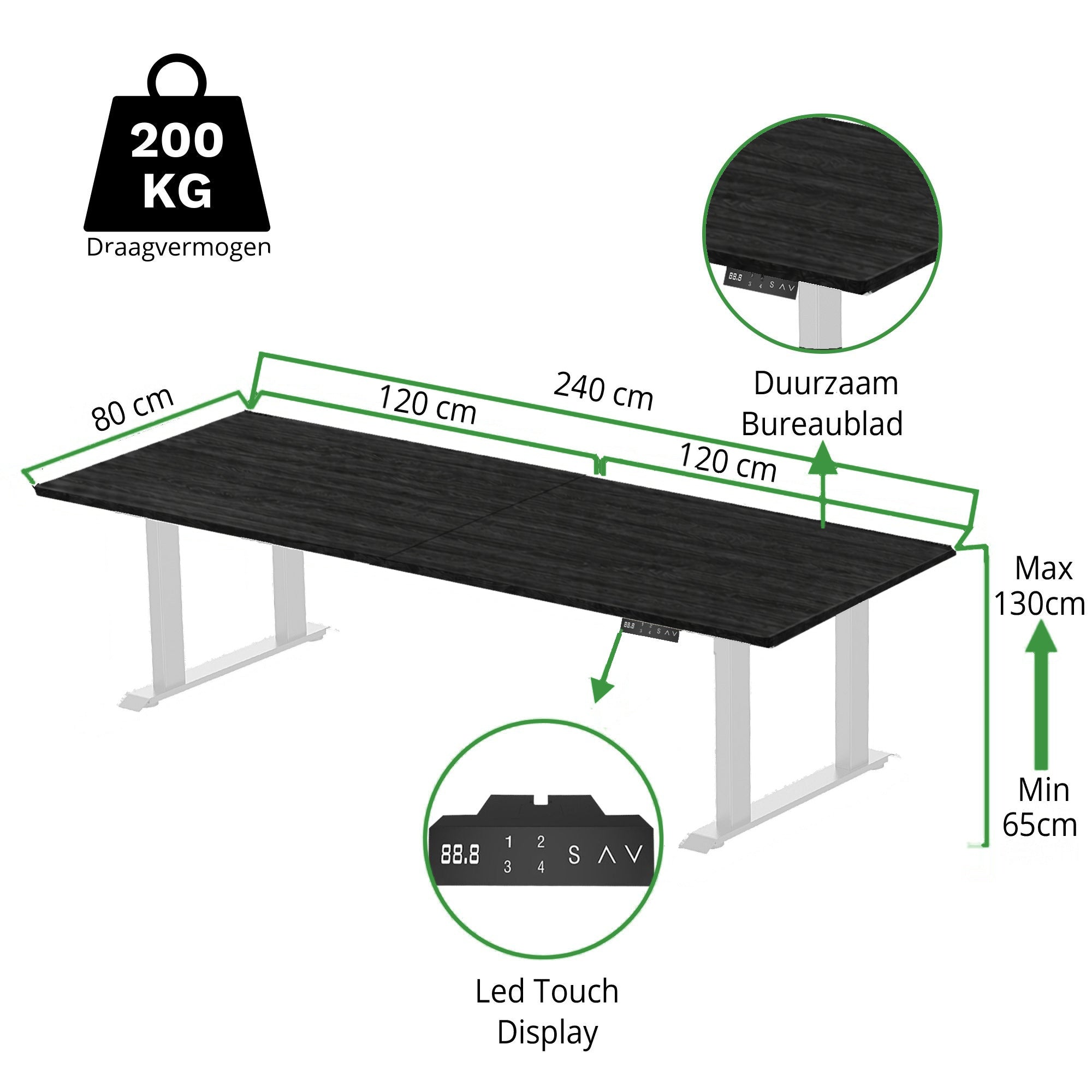 Sitz-Steh-Schreibtisch S5 200x100 Schwarz / Echtholz Eiche