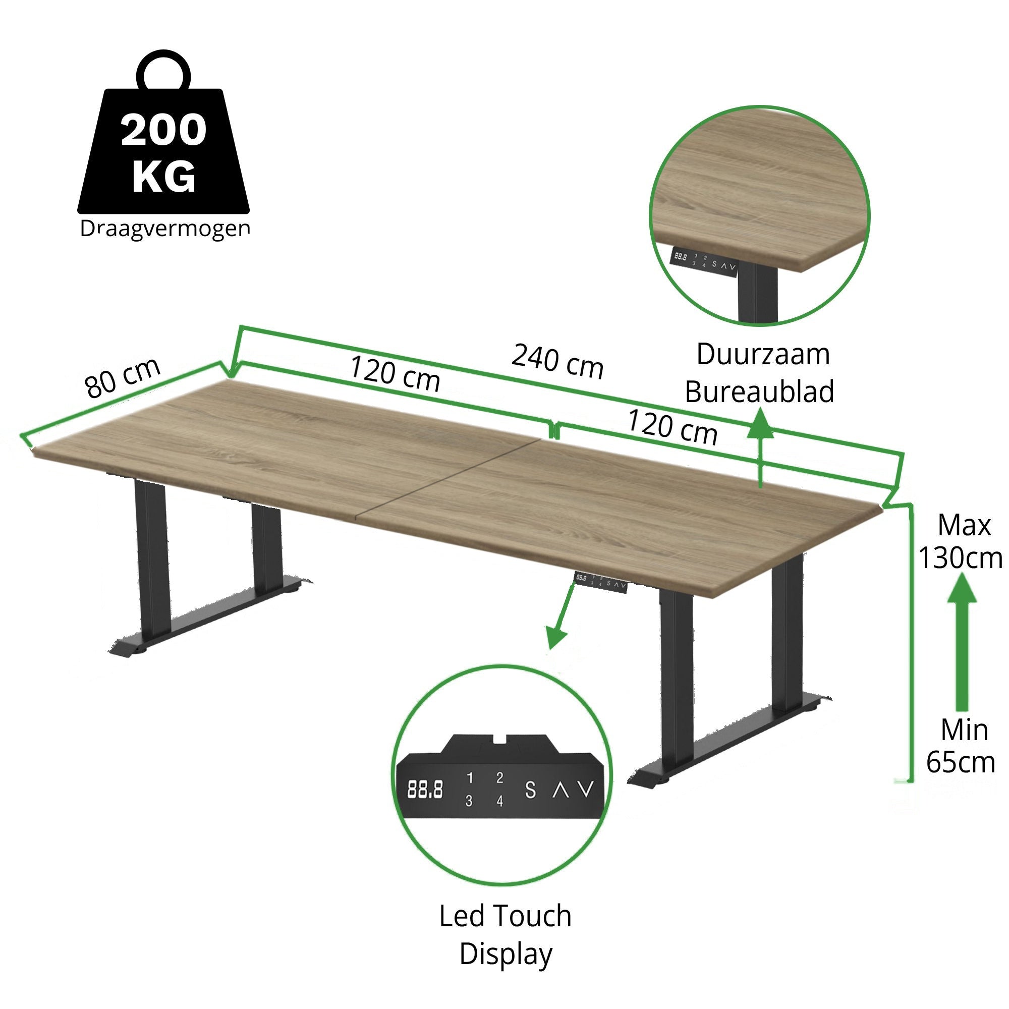 Sitz-Steh-Schreibtisch S5 200x100 Schwarz / Echtholz Eiche
