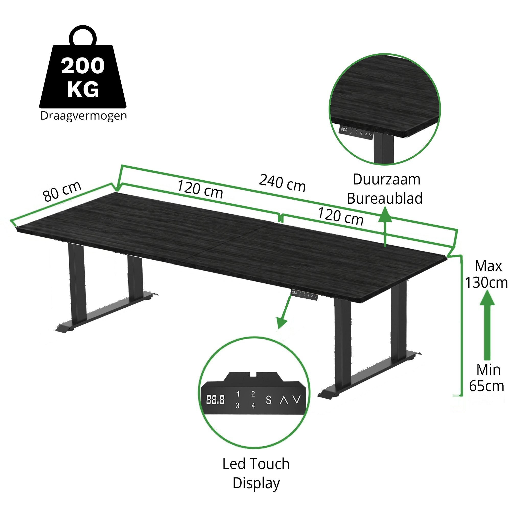 Sitz-Steh-Schreibtisch S5 200x100 Schwarz / Echtholz Eiche