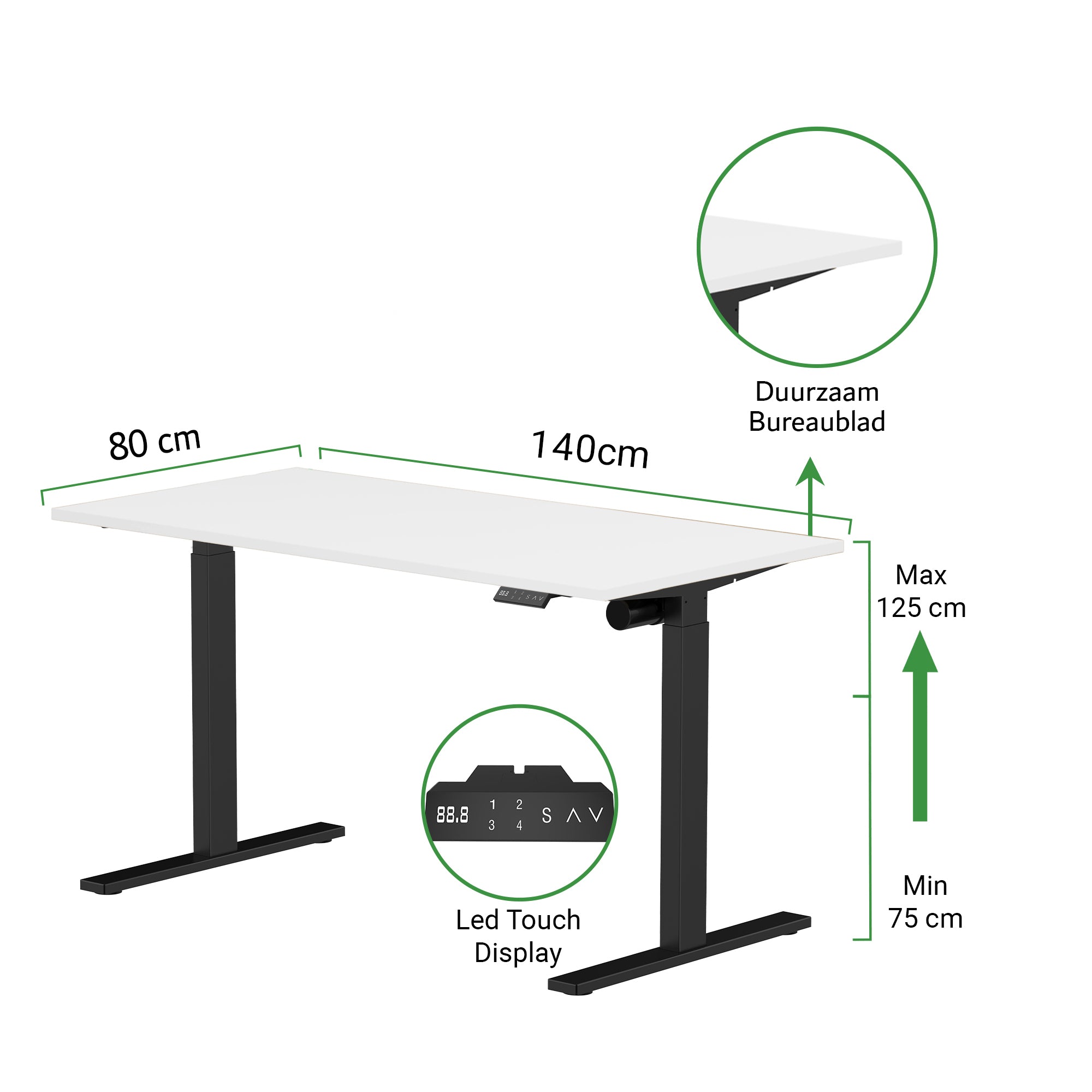 Sitz-Steh-Schreibtisch S1 140x70 Schwarz / Vintage Eiche