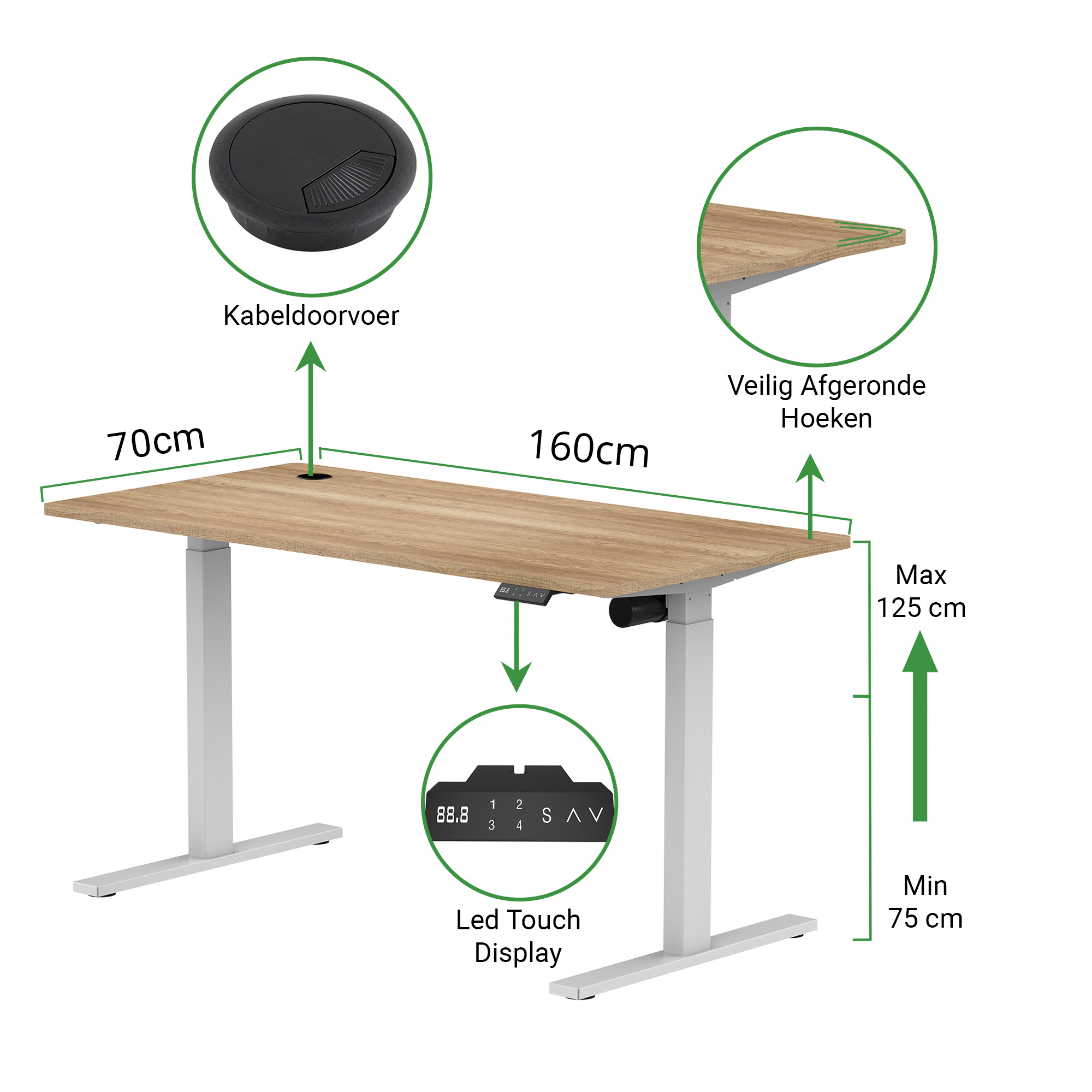 Sitz-Steh-Schreibtisch S1 140x70 Schwarz / Vintage Eiche