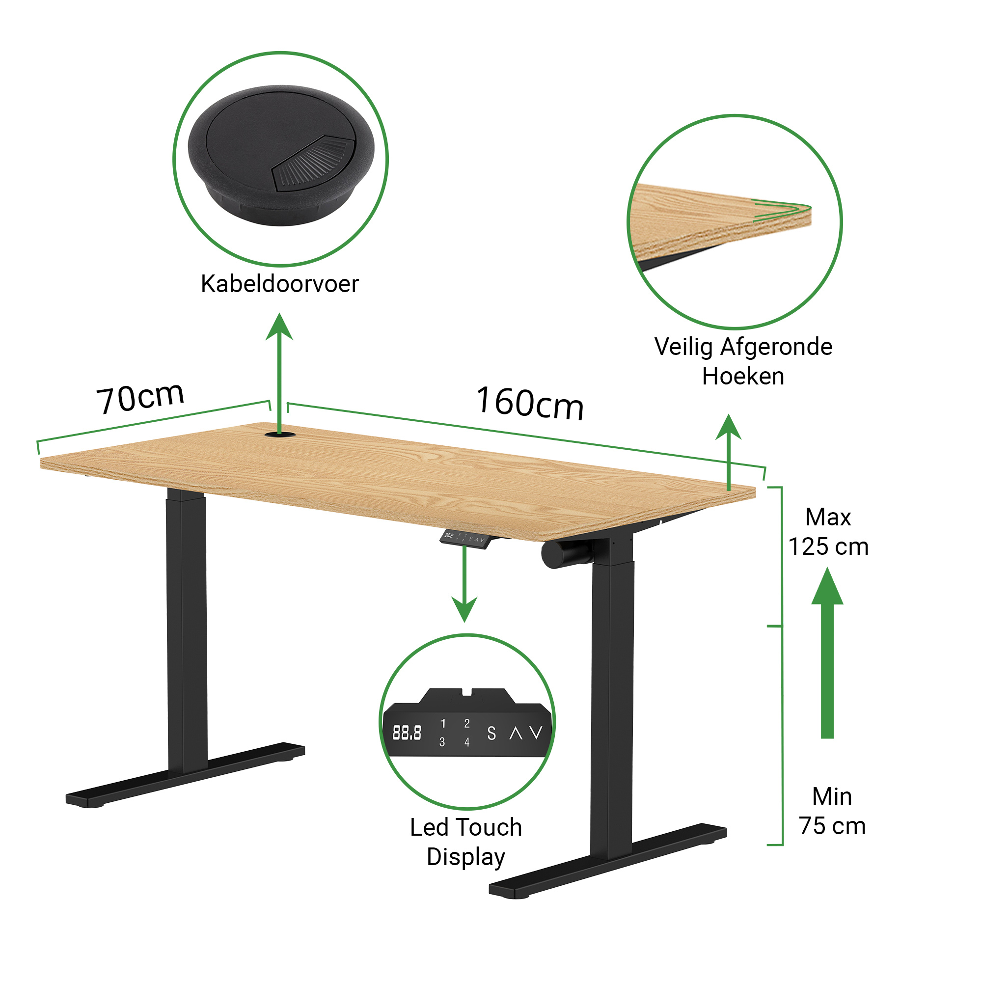 Sitz-Steh-Schreibtisch S1 140x70 Schwarz / Vintage Eiche