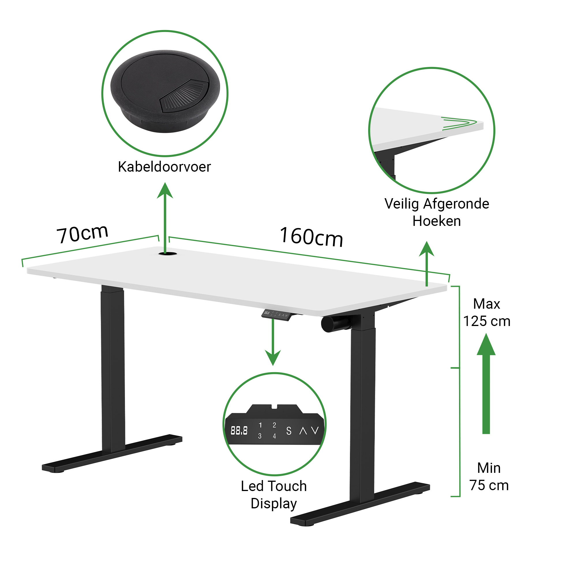 Sitz-Steh-Schreibtisch S1 140x70 Schwarz / Vintage Eiche