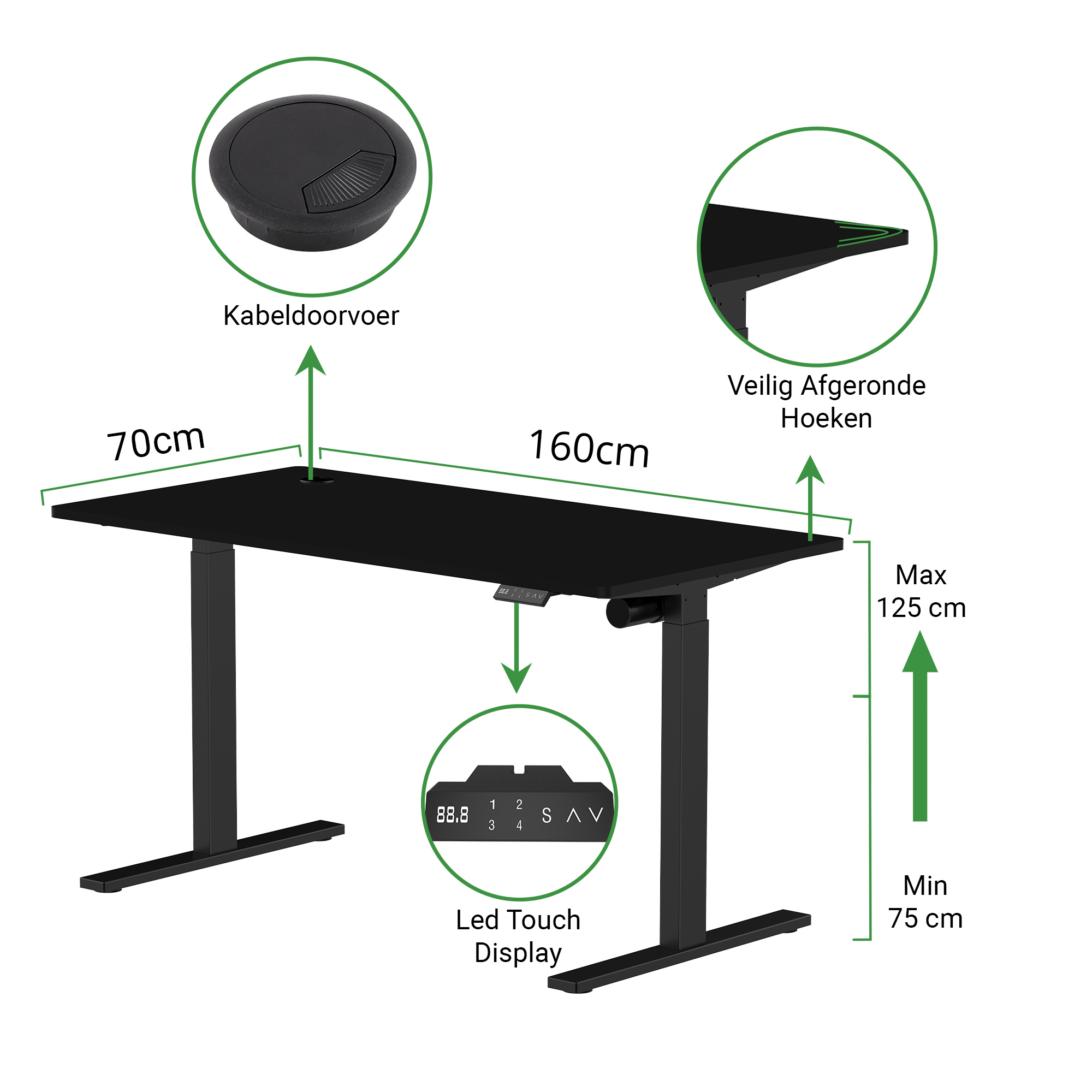 Sitz-Steh-Schreibtisch S1 140x70 Schwarz / Vintage Eiche