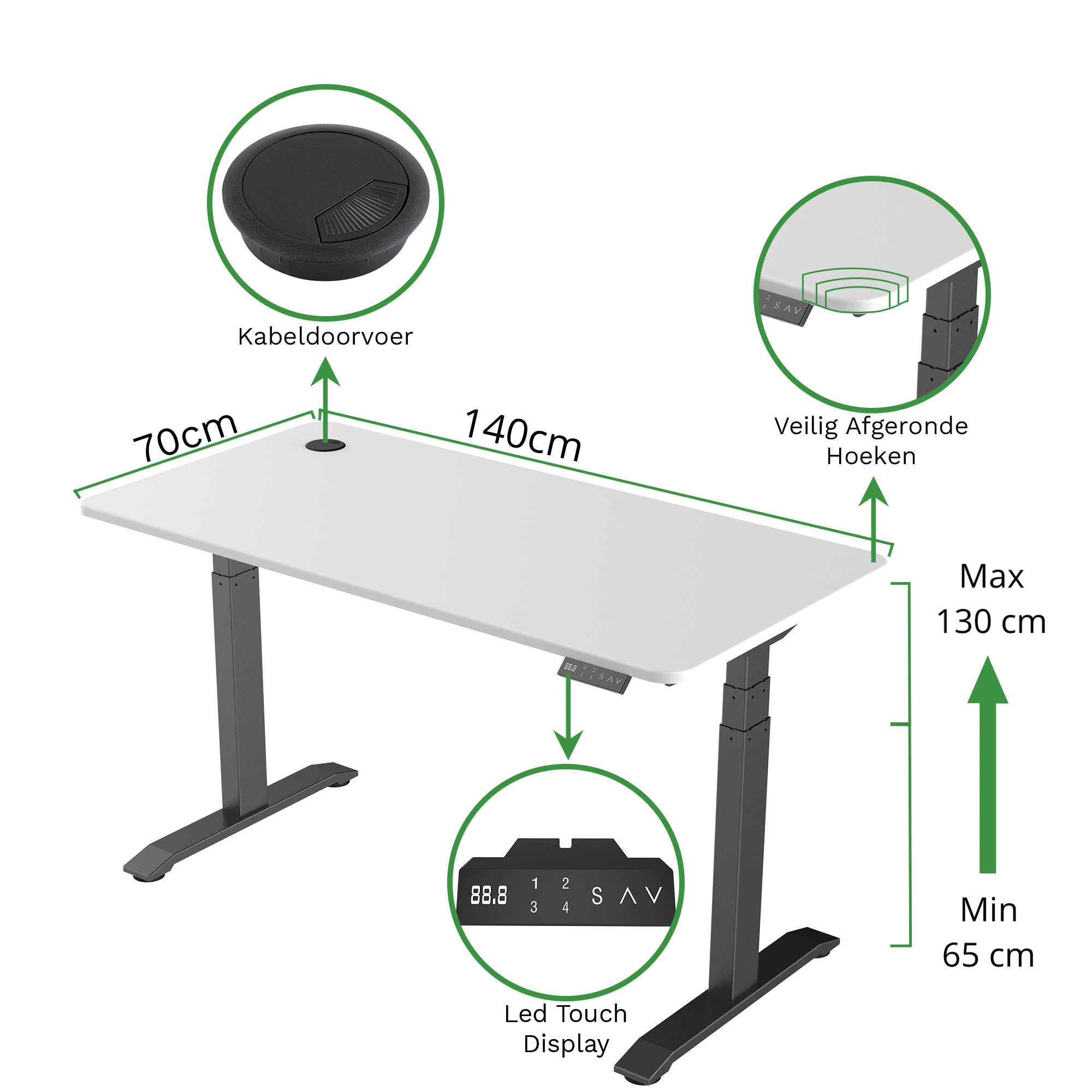 Sitz-Steh-Schreibtisch S2 140x70 Schwarz / Vintage Eiche