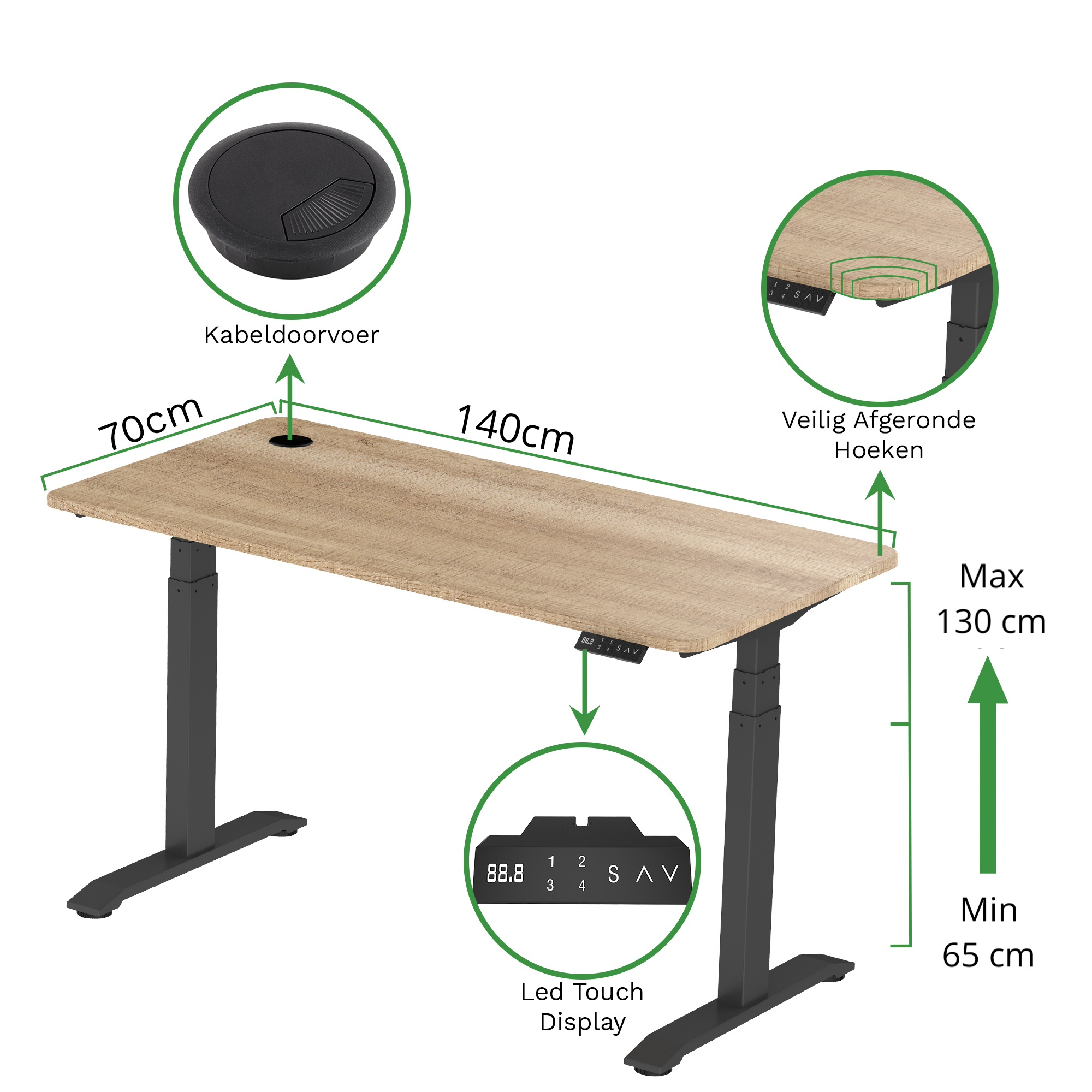 Sitz-Steh-Schreibtisch S2 140x70 Schwarz / Vintage Eiche