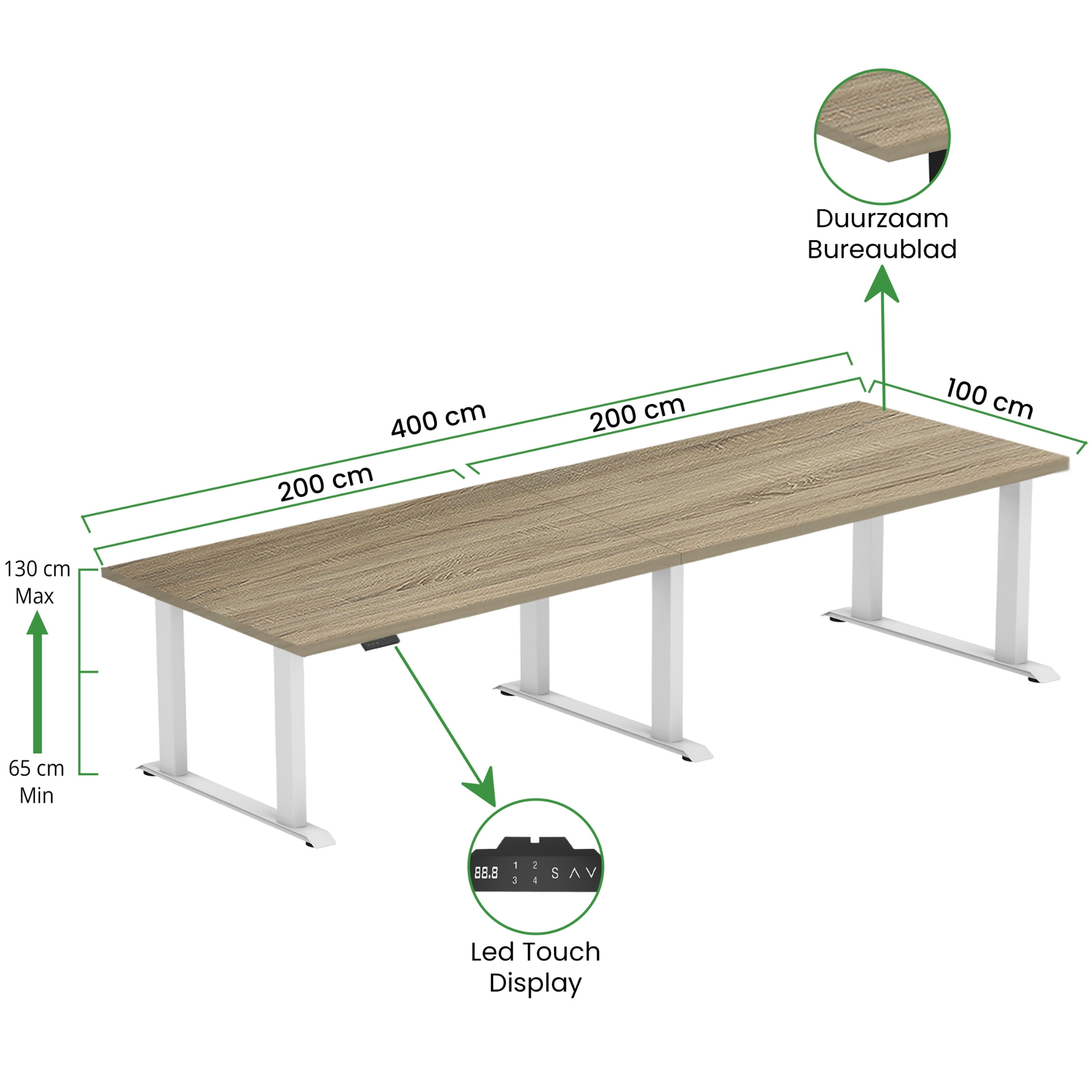Sitz-Steh-Schreibtisch S5 200x100 Schwarz / Reinweiß