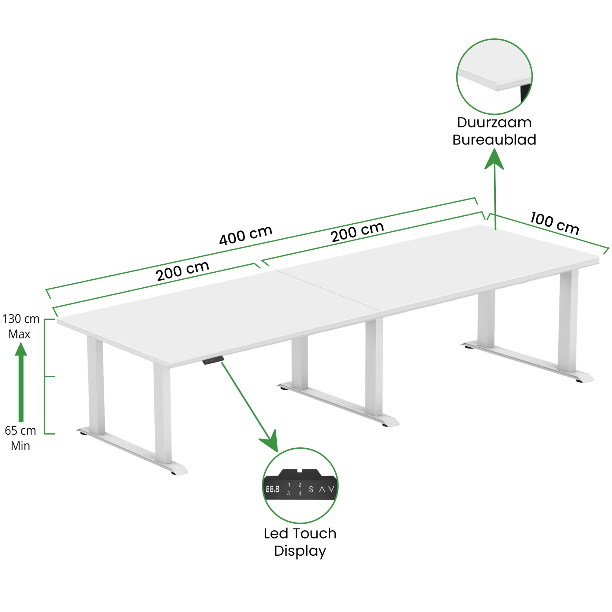 Sitz-Steh-Schreibtisch S5 200x100 Schwarz / Reinweiß