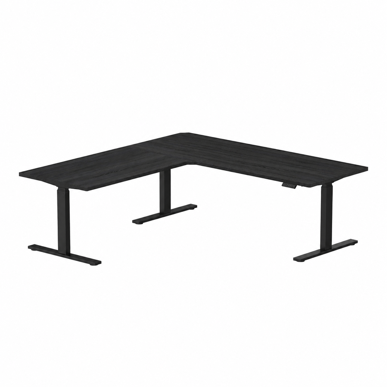Sitz-Steh-Eckschreibtisch 180x160x80 Schwarz / Echtholz Eiche