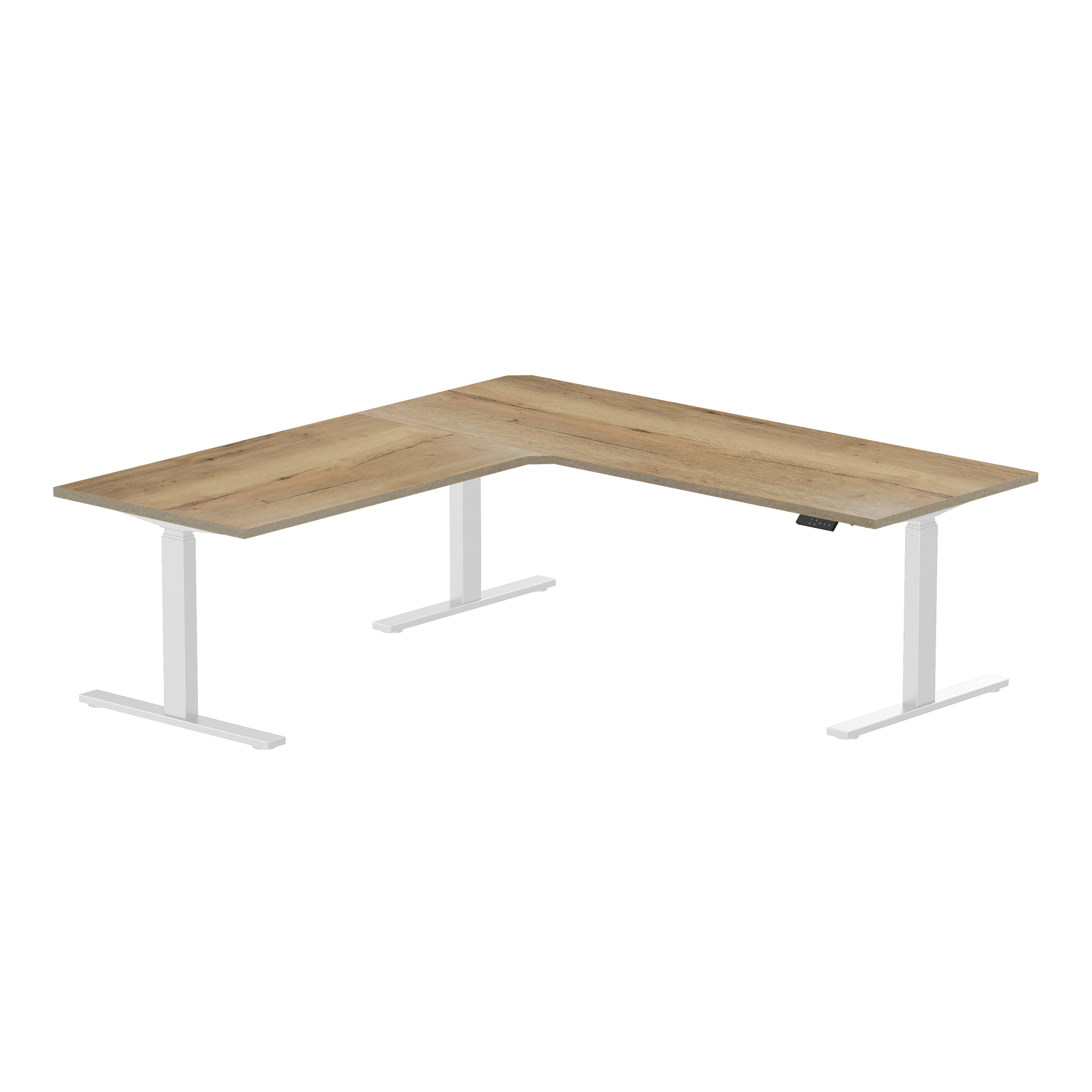 Sitz-Steh-Eckschreibtisch 180x160x80 Schwarz / Echtholz Eiche