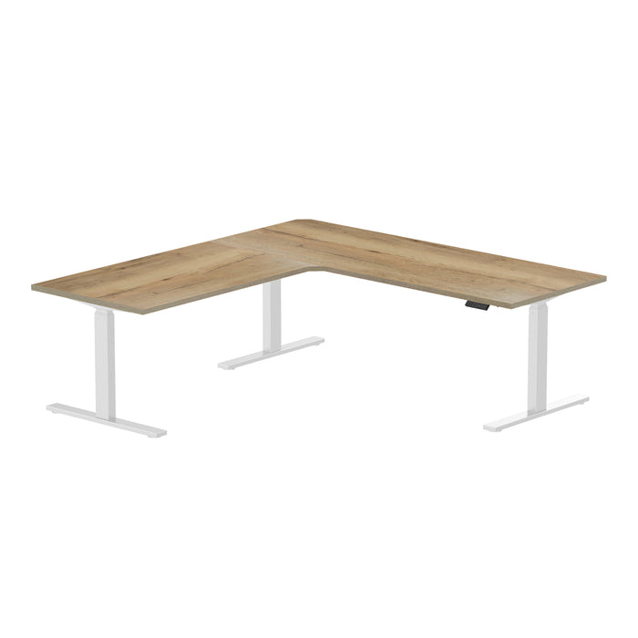 Sitz-Steh-Eckschreibtisch 180x160x80 Weiß / Echtholz Eiche