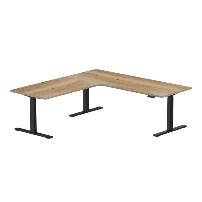 Sitz-Steh-Eckschreibtisch 180x160x80 Schwarz / Echtholz Eiche