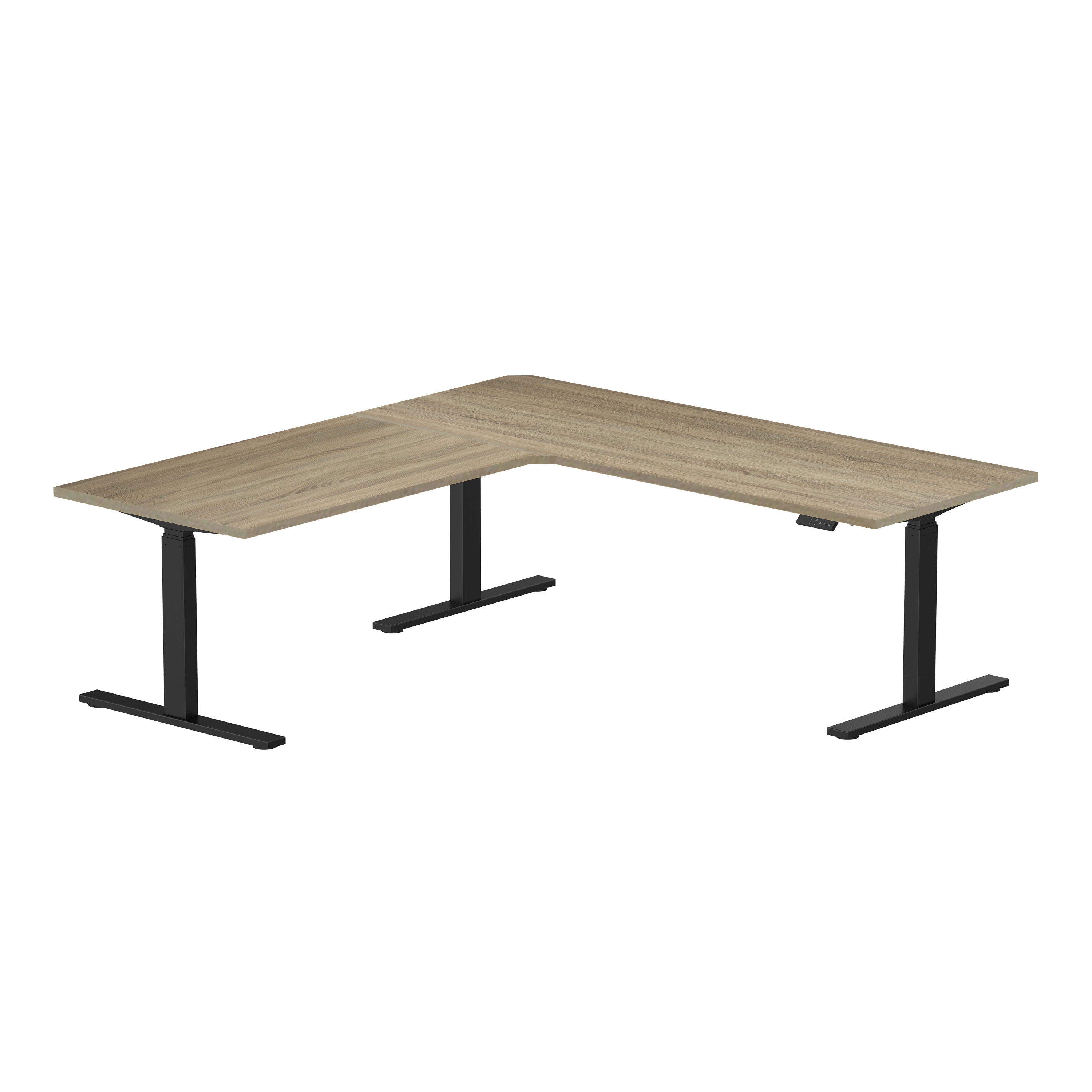 Sitz-Steh-Eckschreibtisch 180x160x80 Schwarz / Echtholz Eiche
