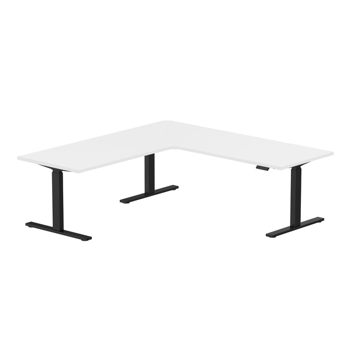 Sitz-Steh-Eckschreibtisch 180x160x80 Schwarz / Reinweiß