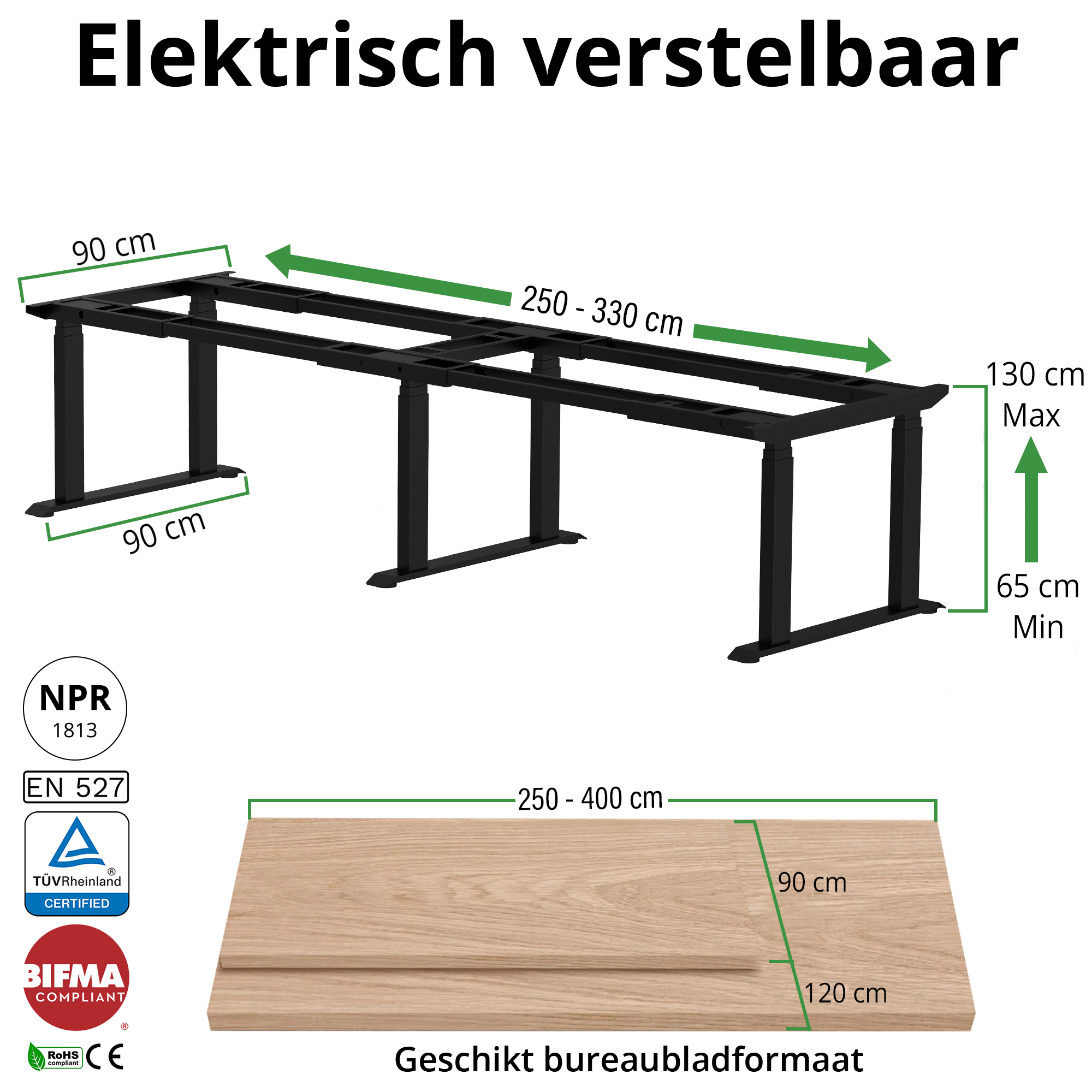 Sitz-Steh-Schreibtisch S5 200x100 Schwarz / Reinweiß