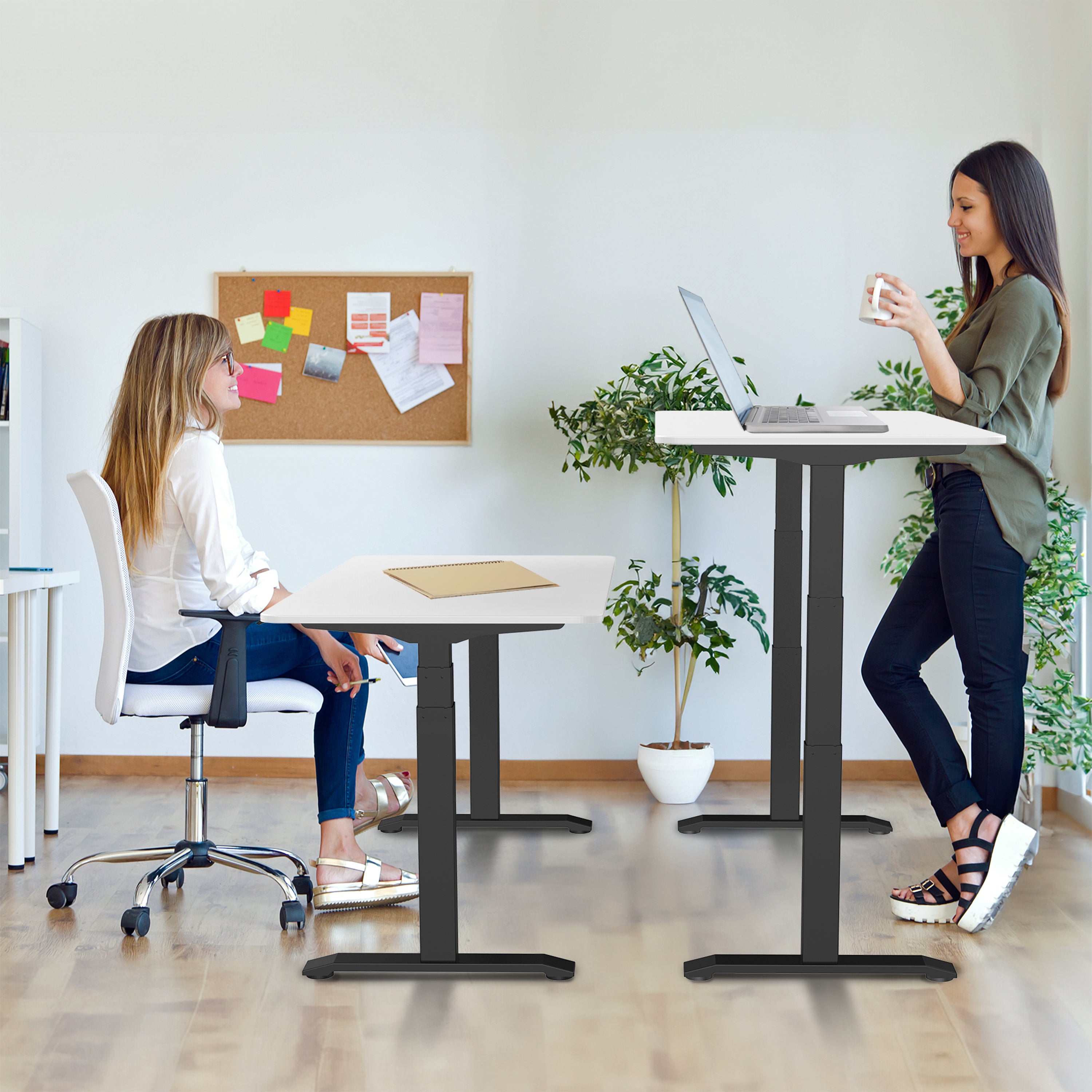 Sitz-Steh-Schreibtisch S2 140x80 Weiß / Echtholz Eiche