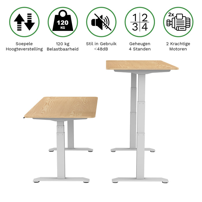 Zit-sta bureau S2 140x70 Wit / Naturel eiken