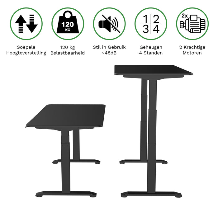 Zit-sta bureau S2 140x70 Zwart / Intens Zwart