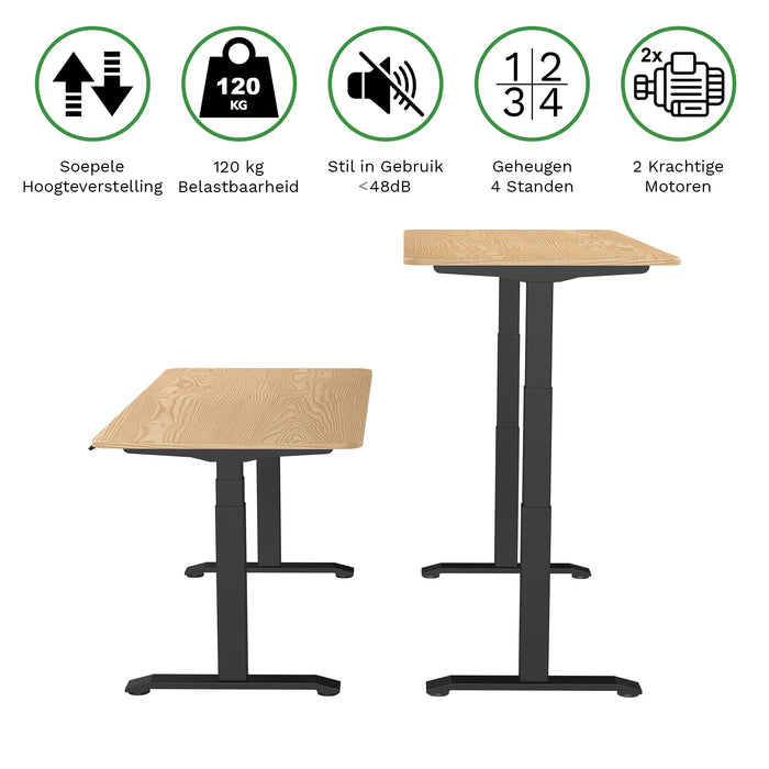 Zit-sta bureau 160x70 Zwart / Naturel eiken