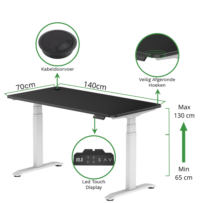 Zit-sta bureau S2 140x70 Wit / Intens zwart