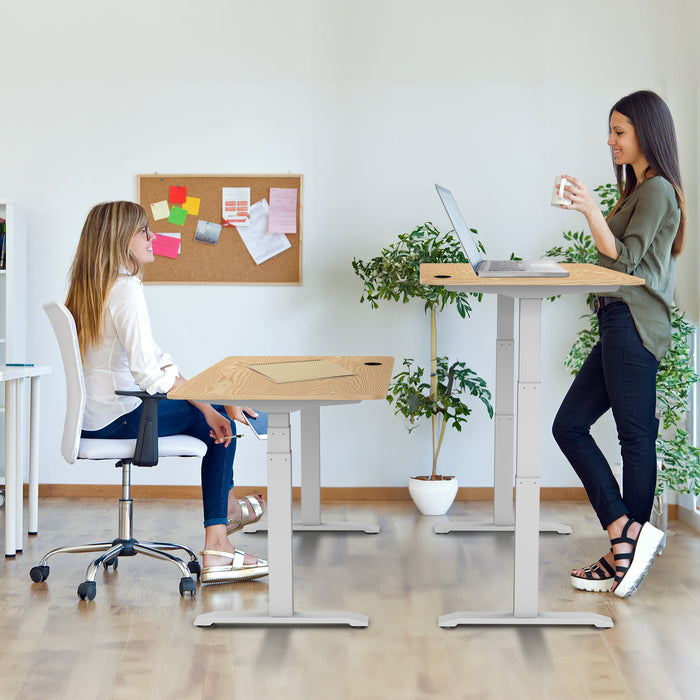 Zit-sta bureau S1 140x70 Wit / Naturel eiken