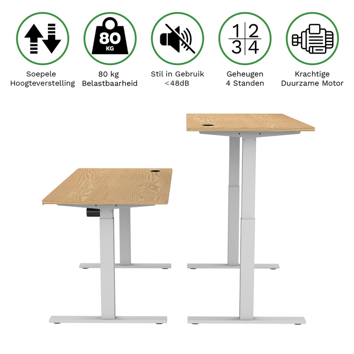 Zit-sta bureau S1 140x70 Wit / Naturel eiken