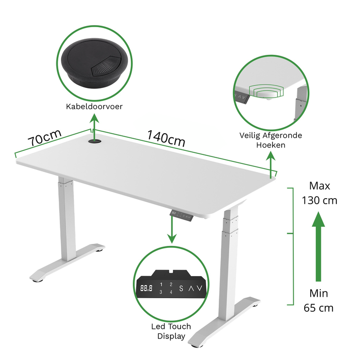 Zit-sta bureau S2 140x70 Wit / Puur wit