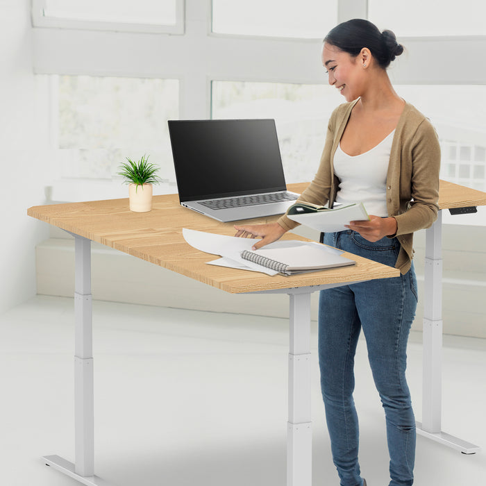 Zit-sta hoekbureau 180x180x70 Wit / Naturel eiken
