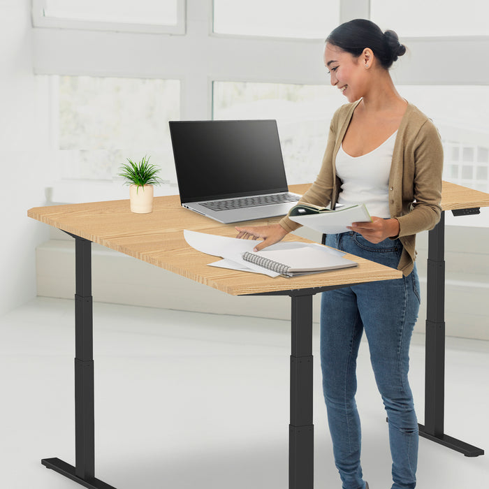 Zit-sta hoekbureau 180x180x70 Zwart / Naturel licht eiken