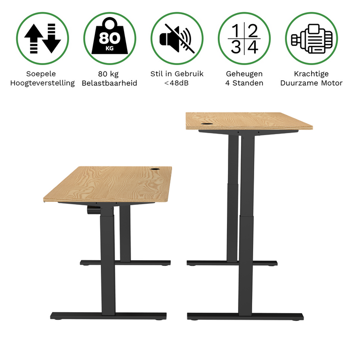 Zit-sta bureau S1 140x70 Zwart / Naturel eiken