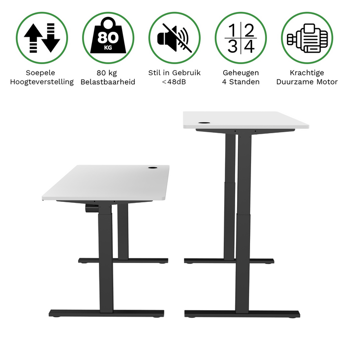 Zit-sta bureau S1 140x70 Zwart / Puur wit