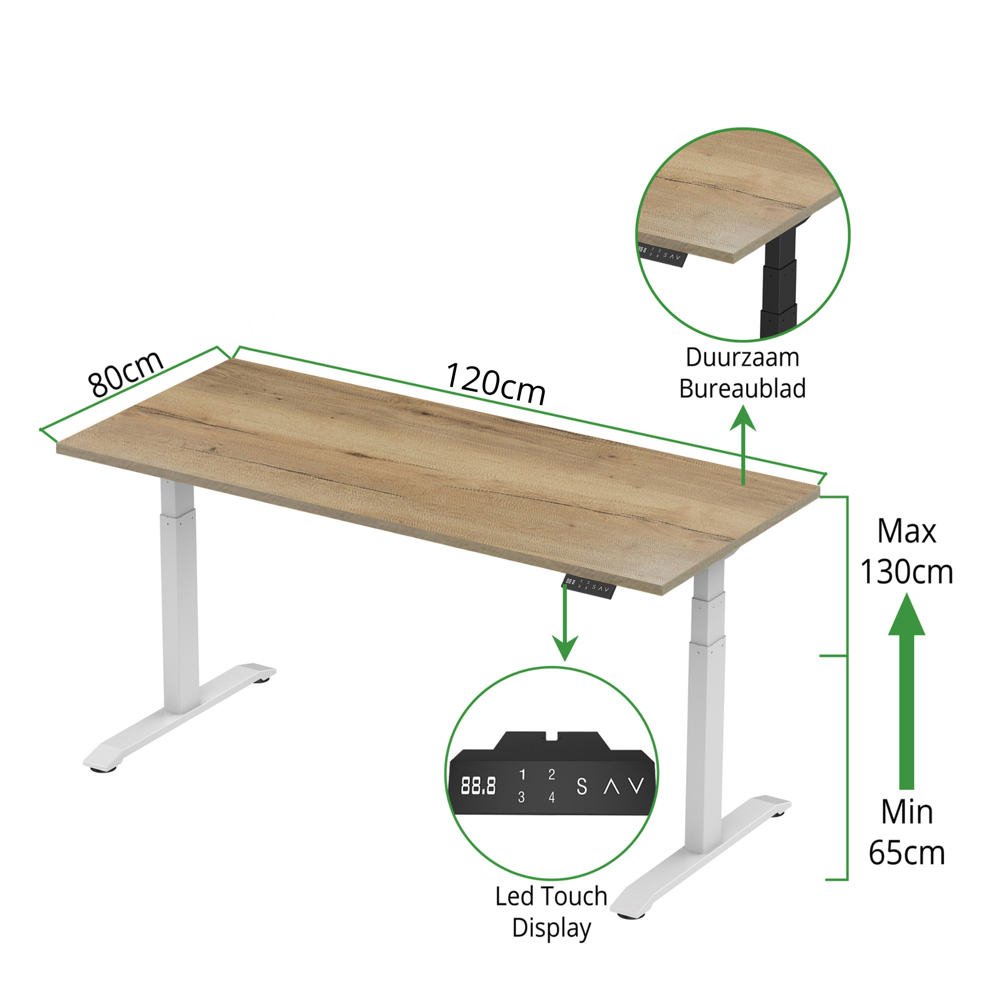 Sitz-Steh-Schreibtisch S2 140x80 Weiß / Echtholz Eiche 
