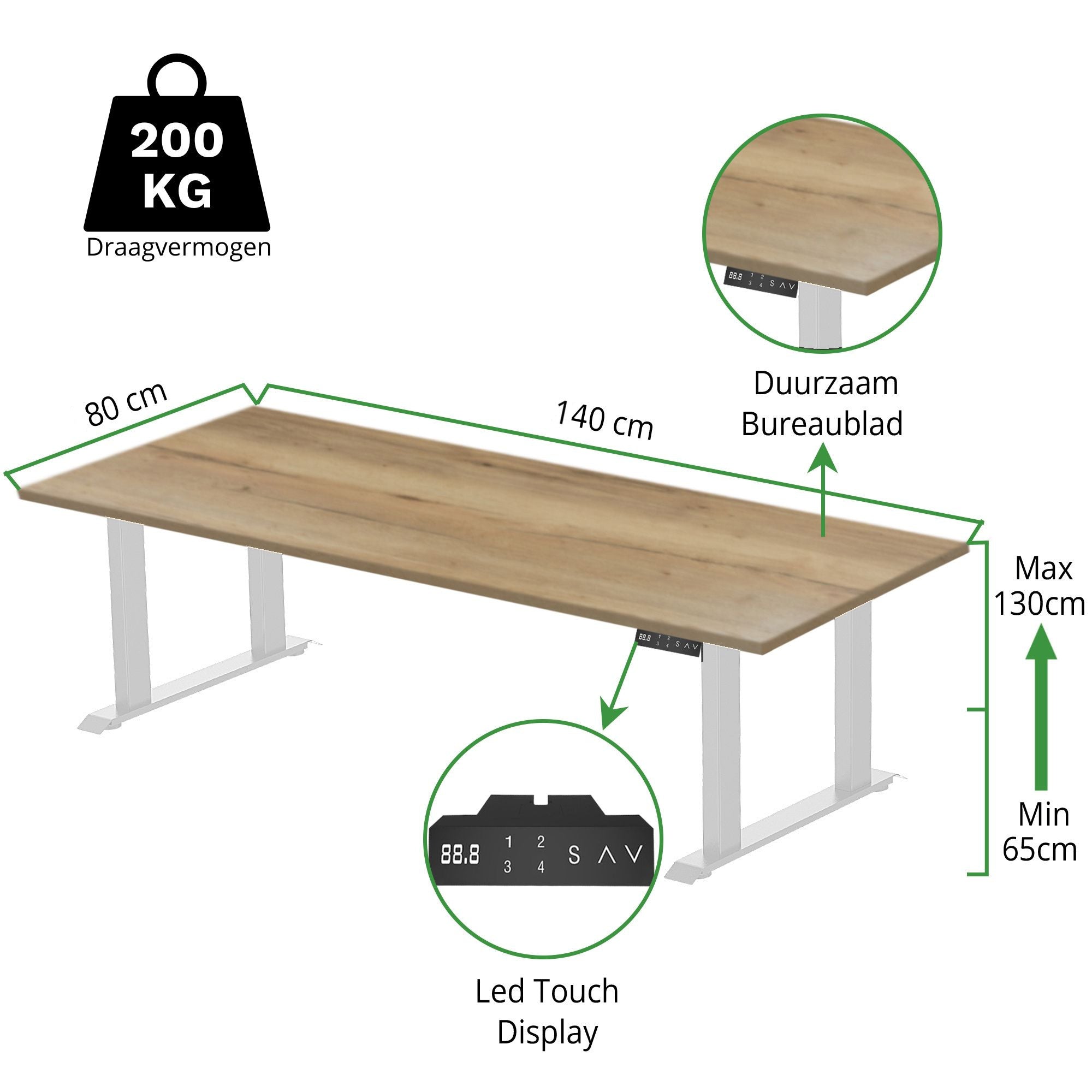 Sitz-Steh-Schreibtisch S5 200x100 Schwarz / Echtholz Eiche 