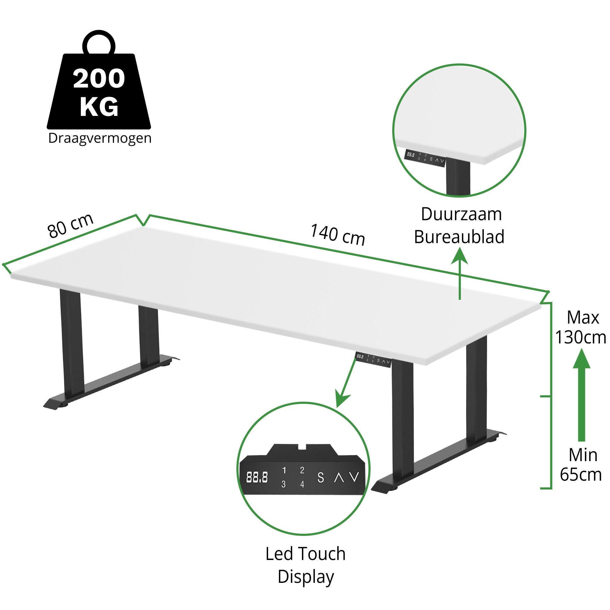 Sitz-Steh-Schreibtisch S5 200x100 Schwarz / Echtholz Eiche 