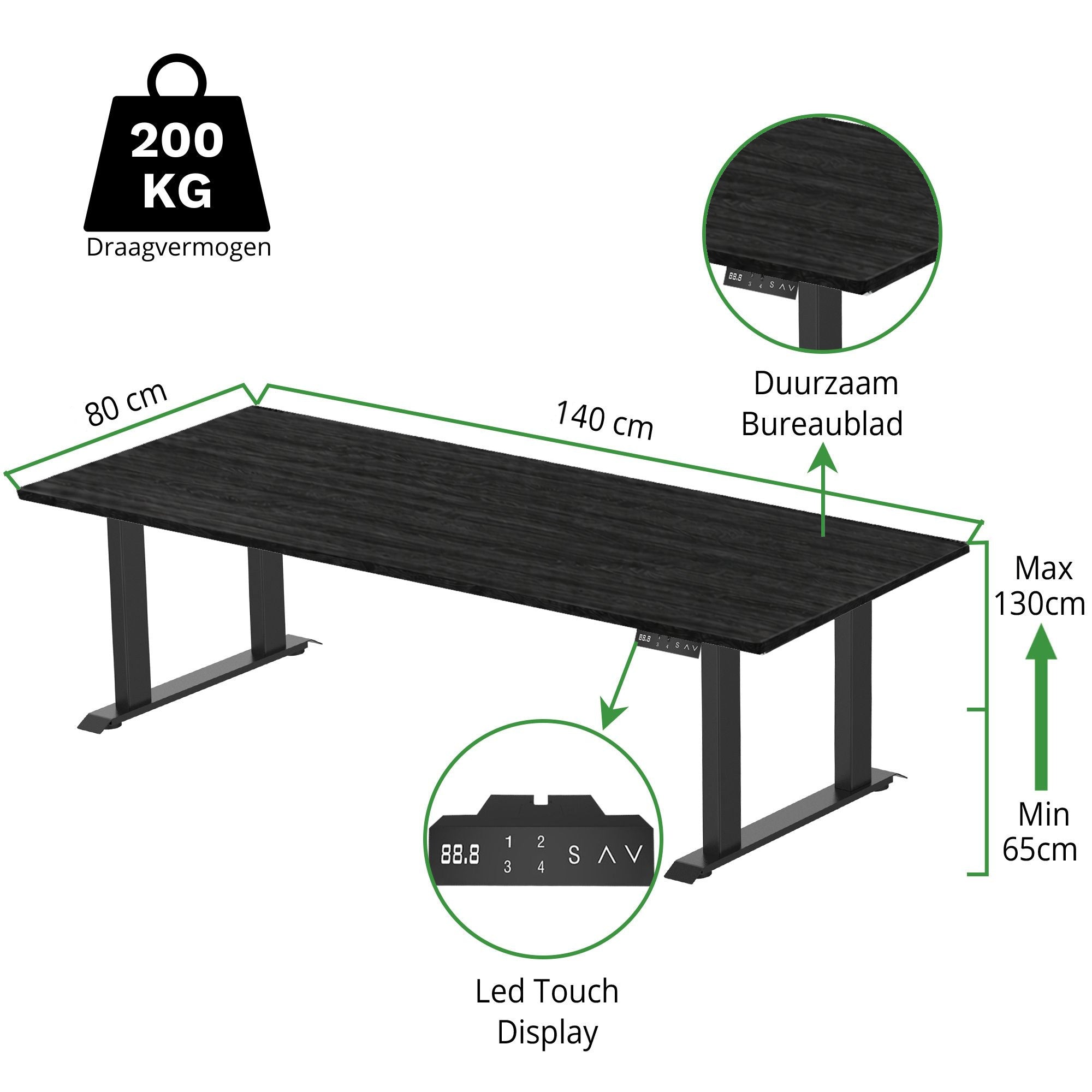 Sitz-Steh-Schreibtisch S5 200x100 Schwarz / Echtholz Eiche 