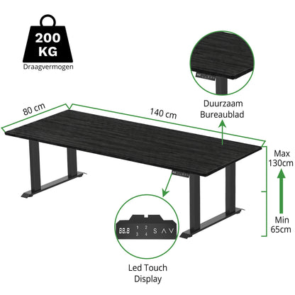 Sitz-Steh-Schreibtisch S5 200x100 Schwarz / Echtholz Eiche 