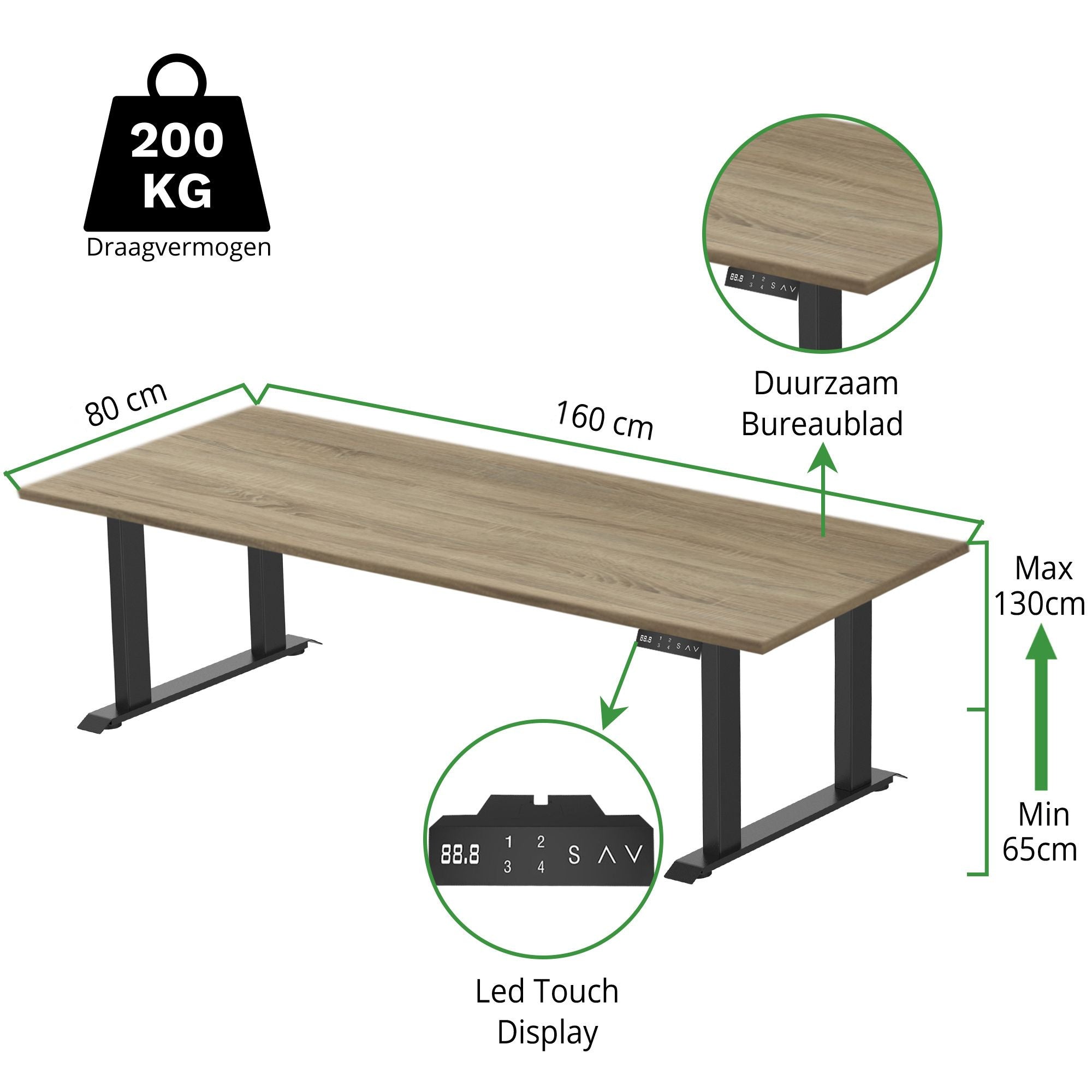 Sitz-Steh-Schreibtisch S5 200x100 Schwarz / Echtholz Eiche 