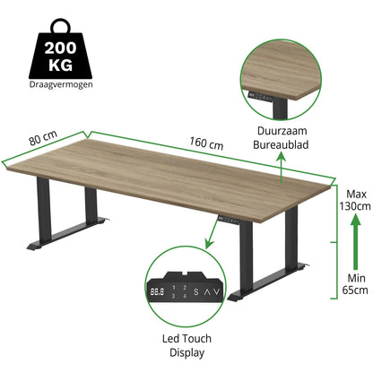 Sitz-Steh-Schreibtisch S5 200x100 Schwarz / Echtholz Eiche 