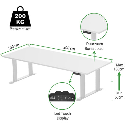Sitz-Steh-Schreibtisch S5 200x100 Schwarz / Echtholz Eiche 