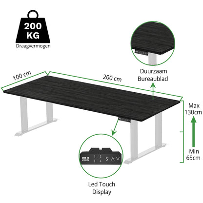 Sitz-Steh-Schreibtisch S5 200x100 Schwarz / Echtholz Eiche 