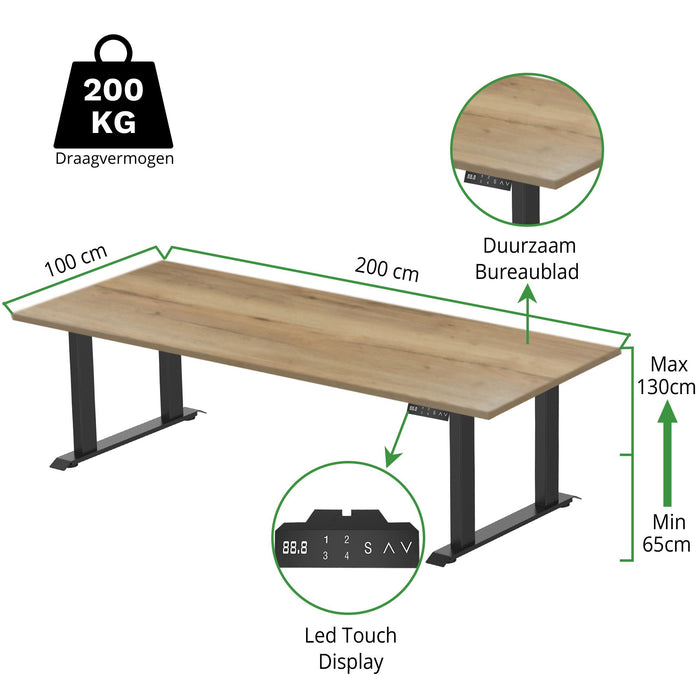 Zit-sta bureau S5 200x100 Zwart / Authentiek eiken