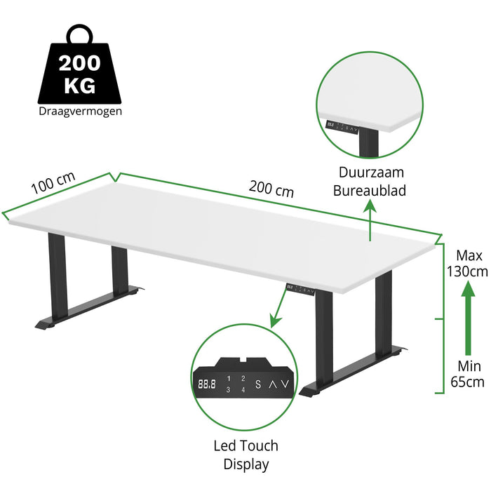 Zit-sta bureau S5 200x100 Zwart / Puur wit