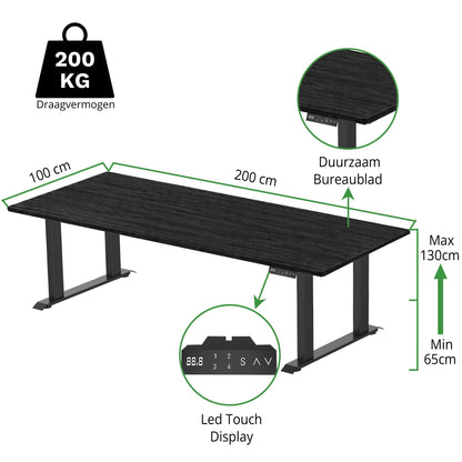 Sitz-Steh-Schreibtisch S5 200x100 Schwarz / Echtholz Eiche 