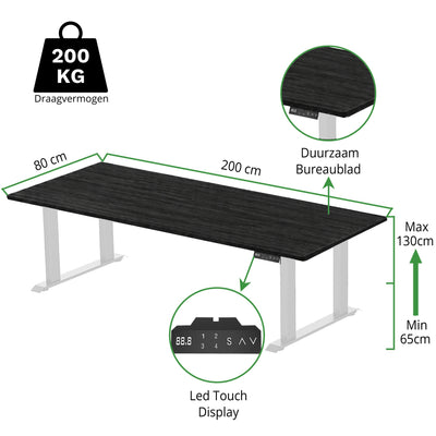 Sitz-Steh-Schreibtisch S5 200x100 Schwarz / Echtholz Eiche 