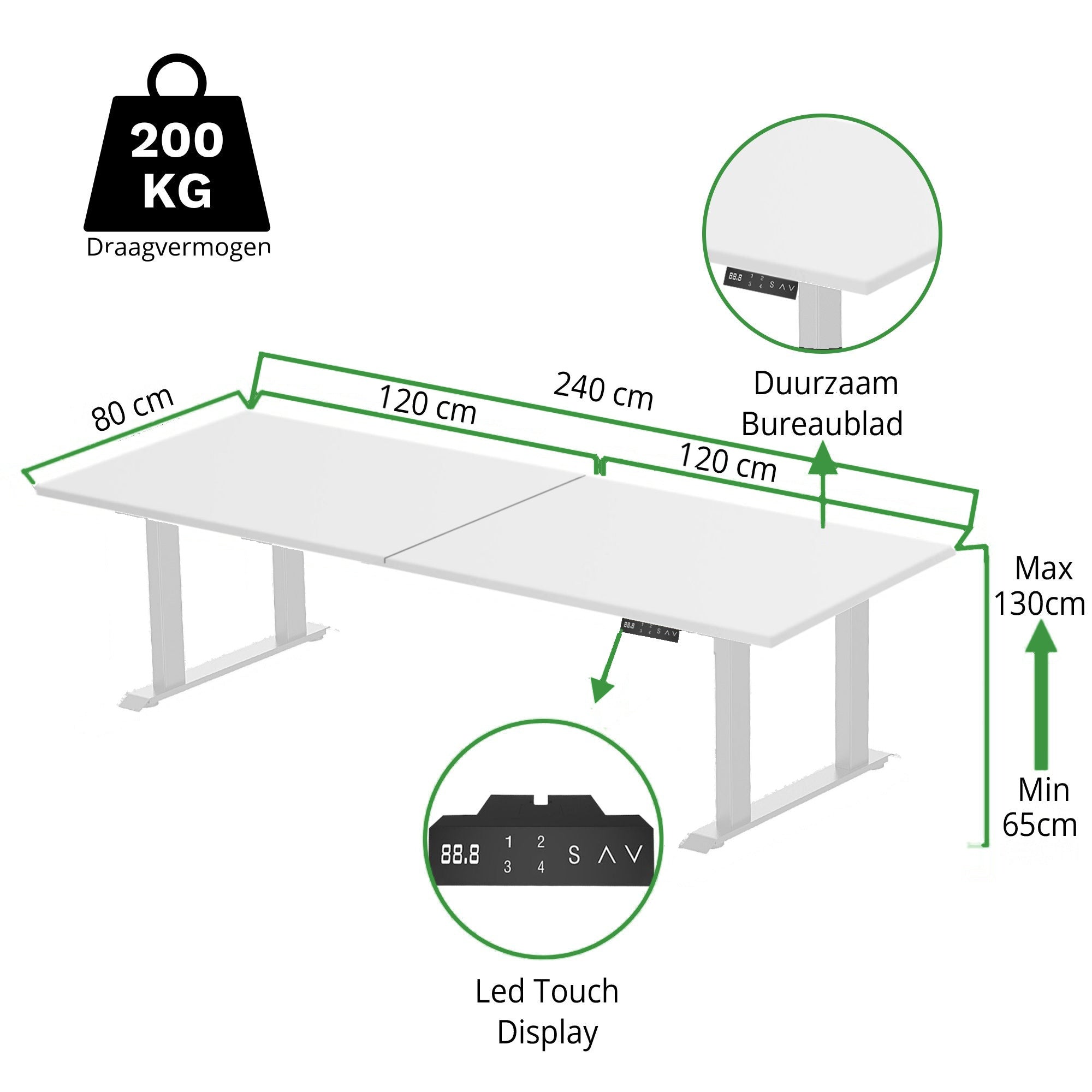 Sitz-Steh-Schreibtisch S5 200x100 Schwarz / Echtholz Eiche 