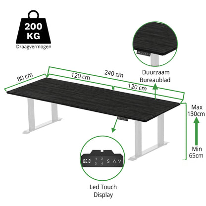 Sitz-Steh-Schreibtisch S5 200x100 Schwarz / Echtholz Eiche 